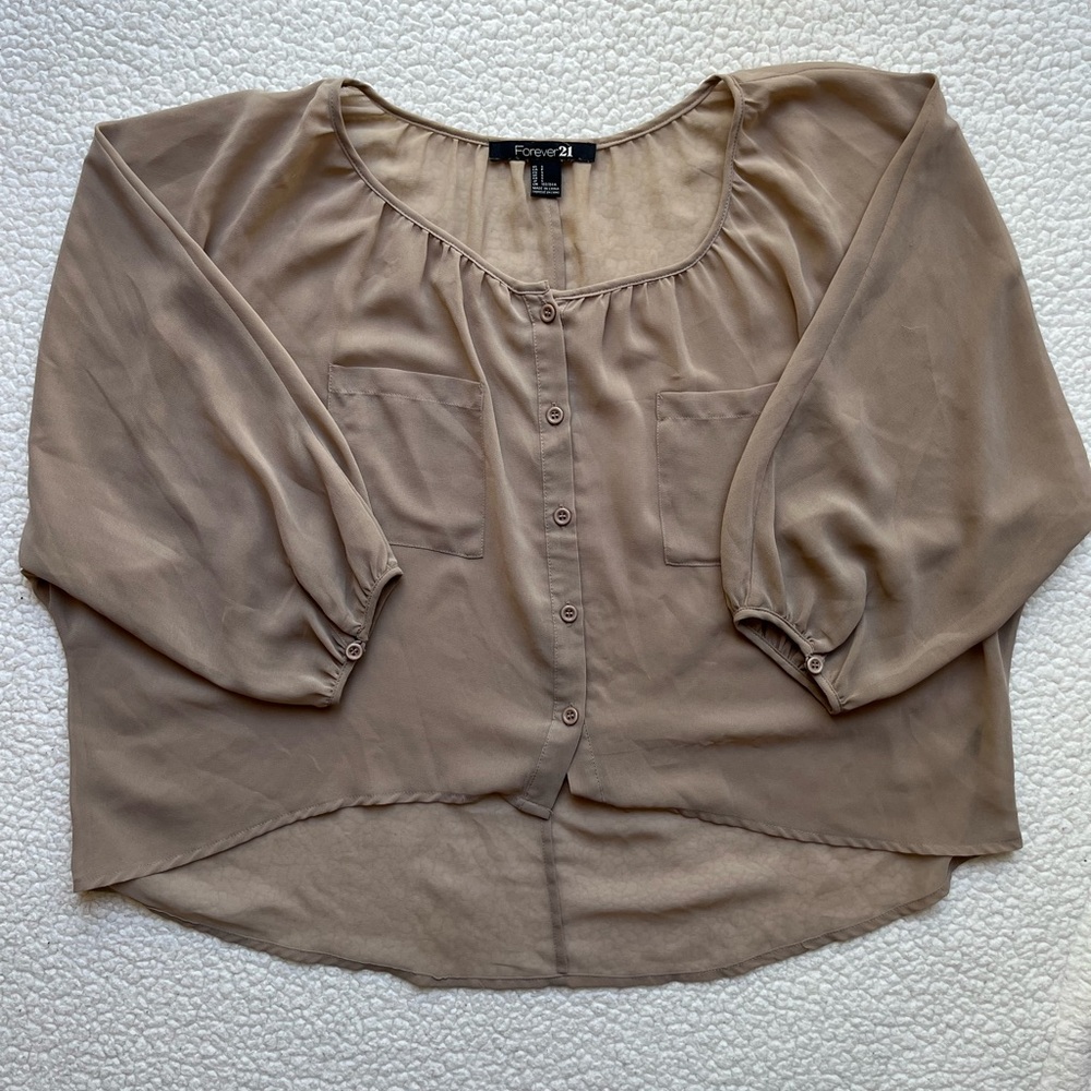 Tan peasant sheer blouse